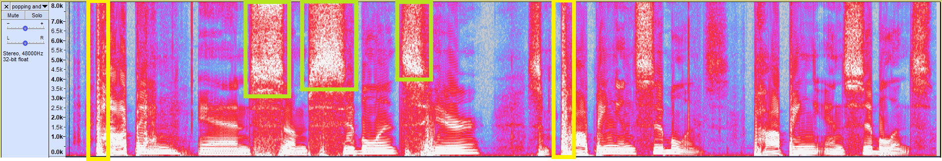 Spectrogram of popping vs sibilance