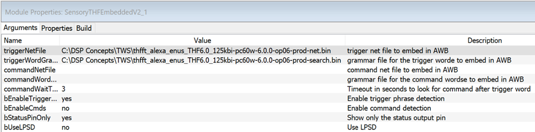 SensoryTHF_V6 Module Arguments Tab