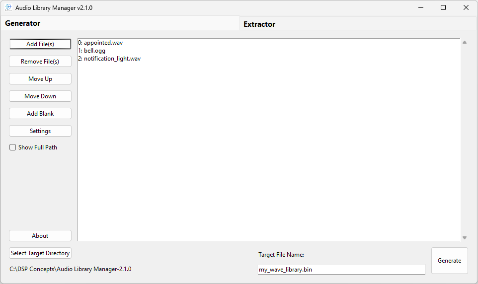 Audio Library Manager - Generator